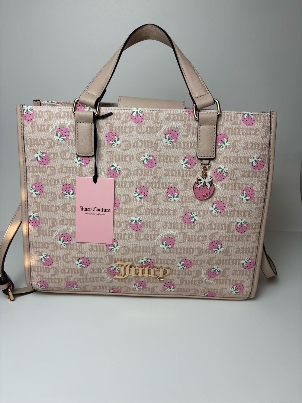 πJuicy Couture Berry Sweet Strawberry Tote Bag Sandstone Pink NWT - Picture 8 of 14